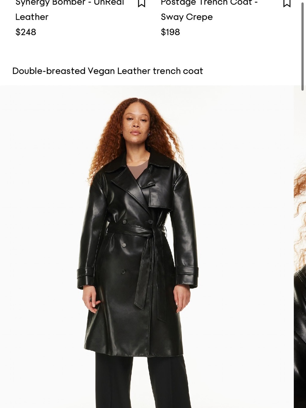 Babaton Black Double-Breasted Vegan Leather Trench Coat